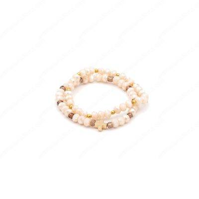 Brilliant Ivory Beads Bracelets with One Gold Plated Cross