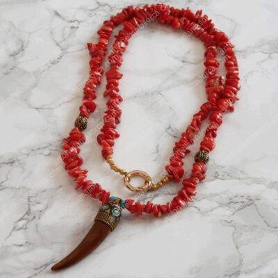 Red Coral Horn Necklace